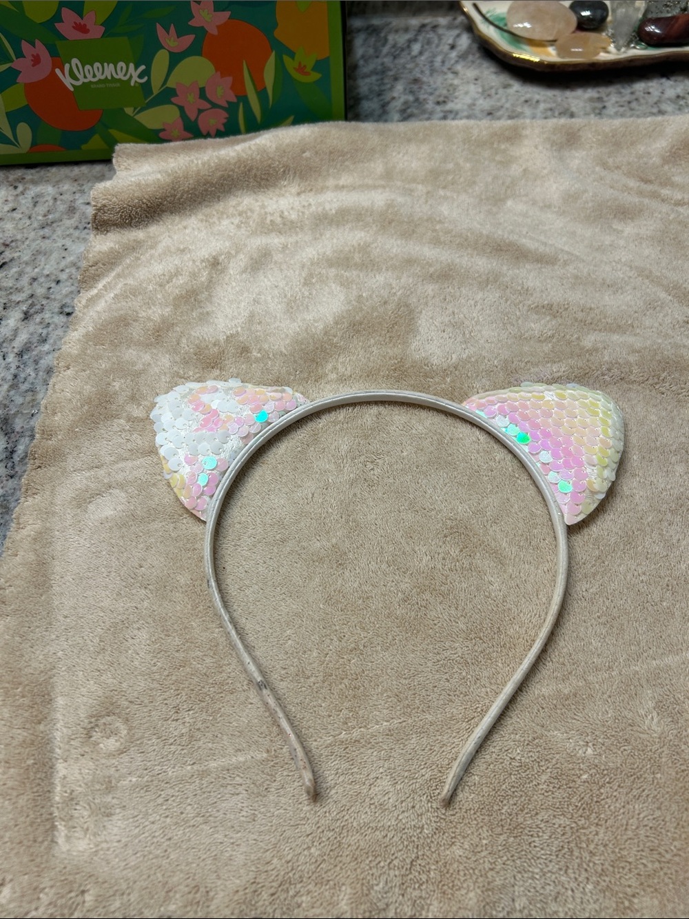Sequin Cat Ear Headband - Iridescent Pink